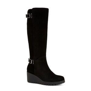 Gianni Bernini Black Buckle Accent Wedge Boot